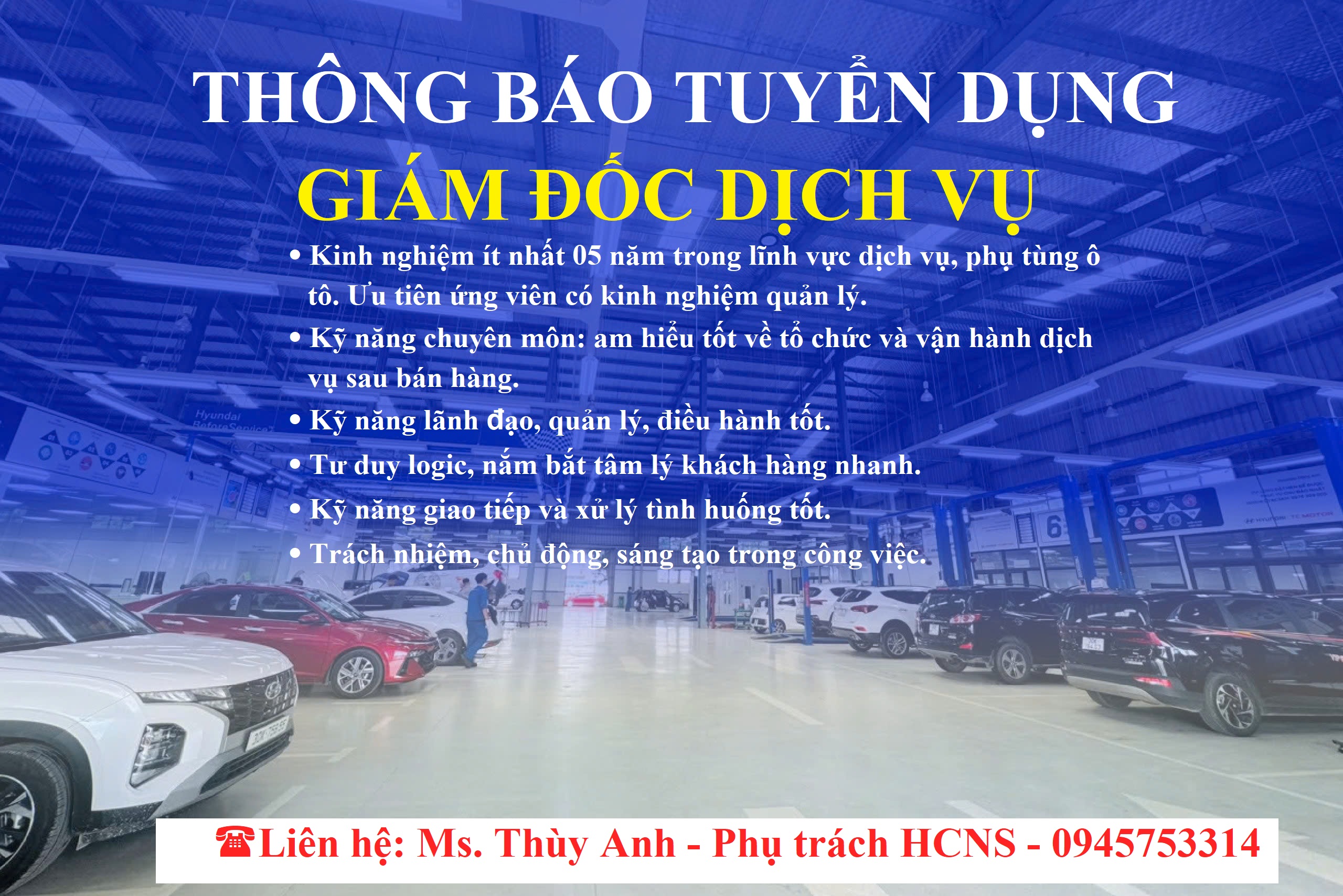 THÔNG BÁO TUYỂN DỤNG - GIÁM ĐỐC DỊCH VỤ